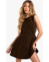 Boohoo - Suede Box Pleat Mini Dress - Lyst