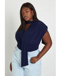 Boohoo - Plus Double Layer Slinky Scarf Detail Ruched Shoulder Bodysuit - Lyst