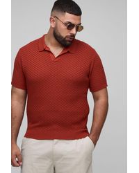 BoohooMAN - Plus Regular Fit Micro Plaid Crochet Polo Shirt - Lyst