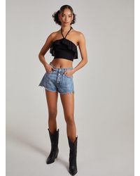 Pink Vanilla - Halter Neck Broderie Frill Hem Crop Top - Lyst