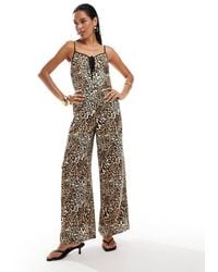 Miss Selfridge - Satin Tie Front Wide Leg Jumpsuit - Lyst