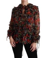 Dolce & Gabbana - Blouse Met Bloemenprint In Zwart Rozenprint - Lyst
