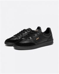BOSS - Boss Brandon Leather And Suede Trainers With Embossed Logos - Lyst