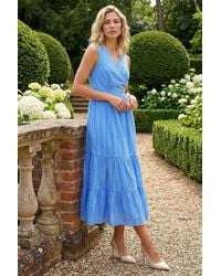 Roman - Embroidered V-Neck Midi Dress - Lyst