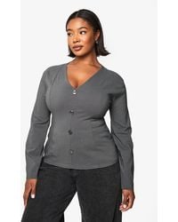 Boohoo - Plus Bengaline Cinched Button Down Top - Lyst