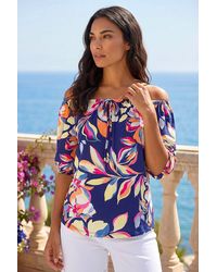 Roman - Floral Print Bardot Stretch Top - Lyst