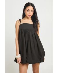 Boohoo - Cotton Poplin Puff Ball Mini Dress - Lyst