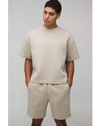 BoohooMAN - Oversized Boxy Bonded Scuba T-Shirt & Relaxed Short Set - Lyst