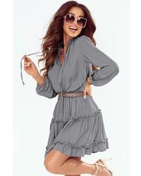 Azura Exchange - V Neck Long Sleeve Ruffle Tiered Mini Dress - Lyst