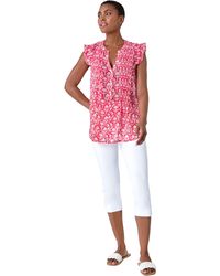 Roman - Floral Print V-Neck Frill Sleeve Blouse - Lyst