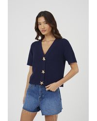 Brave Soul - Short Sleeve Knitted Cardigan With Starfish Buttons - Lyst