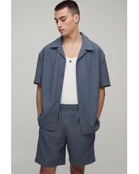 BoohooMAN - Oversized Shirt And Relaxed Mid Length Short Pleated Set - Lyst