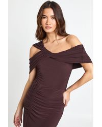 Boohoo - Twist Bardot Ruched Maxi Dress - Lyst