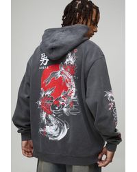 BoohooMAN - Washed Oversized Dragon Floral Printed Hoodie Cotton - Lyst