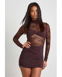 Boohoo - Lace And Slinky Twist Front Mini Dress - Lyst