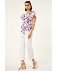 Roman - Floral Print Tie Front Top - Lyst
