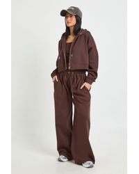 Boohoo - Petite Deep Hem Crop Top 3 Piece Hooded Tracksuit - Lyst
