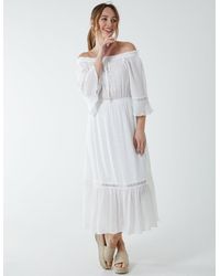 Blue Vanilla - Off Shoulder Elasticated Lace Insert Midi Dress - Lyst