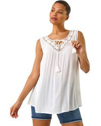 Roman - Embroidered Tie Neck Vest Top - Lyst
