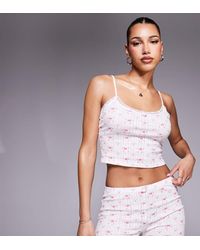 Kaiia - Exclusive Cotton Rich Pointelle Rose Detail Cami Pyjama Top Co-Ord - Lyst