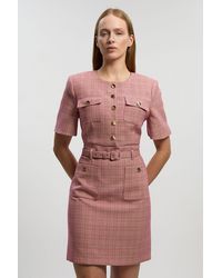 Karen Millen - Tailored Check Belted Mini Dress - Lyst