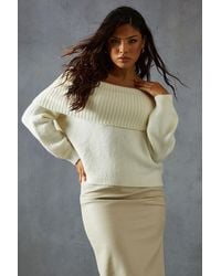 MissPap - Premium Knit Bardot Foldover Jumper - Lyst