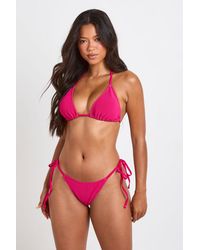 Boohoo - Textured Tie Side Bikini Bottom - Lyst
