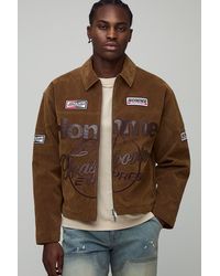 BoohooMAN - Boxy Fit Faux Suede Homme Varsity Bomber Jacket - Lyst