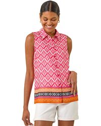 Roman - Geo Border Print Button Blouse - Lyst