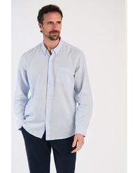 Nines - Linen Blend Long Sleeve Button-Up Shirt With Chest Pocket - Lyst