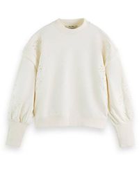 Scotch & Soda - Sweater Puff Sleeve Embroidery Sweatshirt Ecru - Lyst