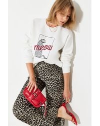 Bianco Lucci - Leopard Print Embroidered Crew Neck Sweatshirt - Lyst