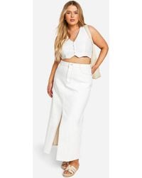 Boohoo - Plus Ecru Denim Split Front Maxi Skirt - Lyst