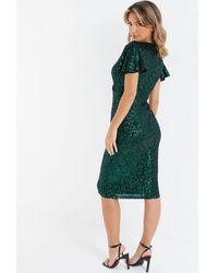 Quiz - Bottle Green Sequin Wrap Midi Dress - Lyst