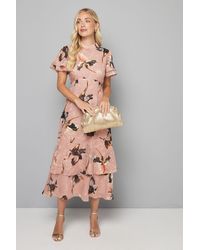 Wallis - Petite Floral Burn Out Ruffle Midi Dress - Lyst