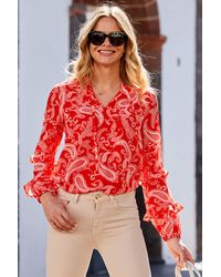 Sosandar - Paisley Print Ruffle Sleeve Top Leather - Lyst