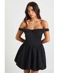 Boohoo - Petite Sweetheart Neck Foldover Puff Ball Mini Dress - Lyst