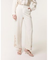 Blue Vanilla - Linen Flower Embroidery Trousers - Lyst