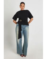 Boohoo - Plus Crepe Grown On Neck Trim Belt Detail Short Sleeve Top - Lyst