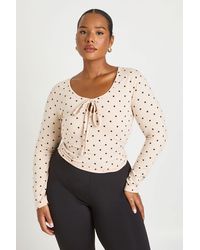 Boohoo - Plus Polka Dot Long Sleeve Key Hole Top - Lyst