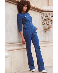 Sosandar - Dark Slim Leg Button Front Denim Jumpsuit - Lyst