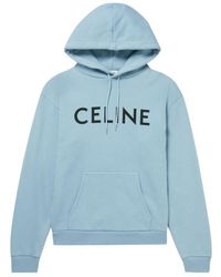 Celine - Logo-print Cotton-jersey Hoodie In Light Blue - Lyst