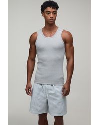 BoohooMAN - Ribbed Muscle Fit Vest & Baggy Lounge Short Set - Lyst