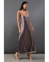 Warehouse - Metallic Lame Strappy Lace Insert Slip Midi Dress - Lyst