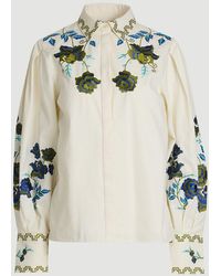 Karen Millen - Rose Embroidered Cotton Twill Woven Blouse - Lyst