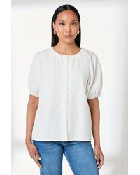 PRINCIPLES - Puff Sleeve Button Front Linen Shirt - Lyst