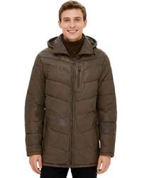 Infinity Leather - Bruine Leren Gewatteerde Jas Met Afneembare Capuchon En Gewatteerde Winterjas - Lyst