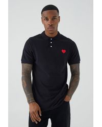 BoohooMAN - Slim Fit Heart Short Sleeve Pique Polo - Lyst