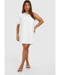 Boohoo - Plus Woven Embroidery Detail One Shoulder Mini Dress - Lyst