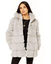 Gini London - Horizontal Cut Fur Hooded Jacket - Lyst